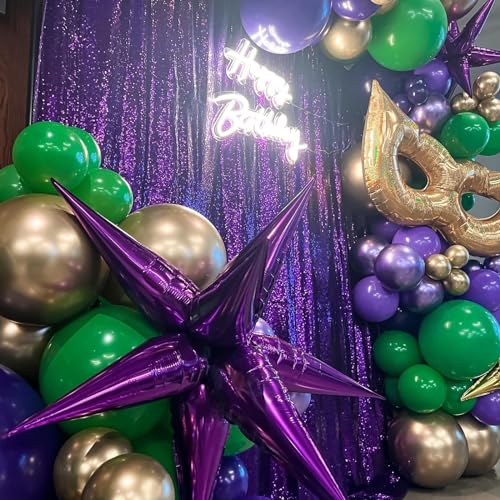 Image of Purple Sequin Backdrop Curtain 6 Pcs 2ftx8ft Sparkly Glitter Wedding Party Photography Background Drapes for Birthday Prom Decoration Christmas Party Decoration