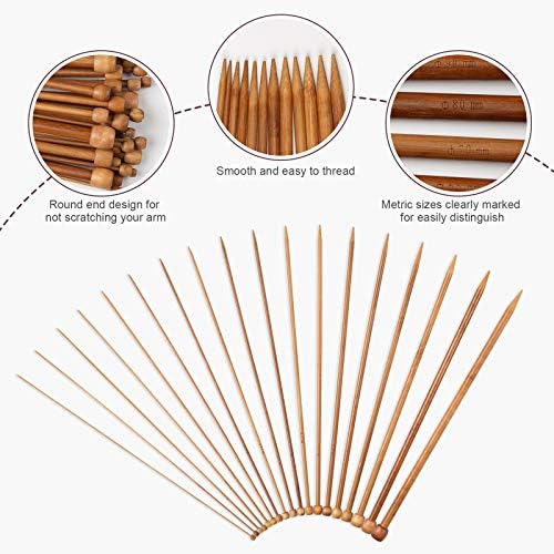 Ayamuba 61PCS Bamboo Knitting Needles Sets, 18 Sizes Bamboo Single Pointed Knitting Needles 2mm- 10mm with Stitch Markers, Scissors & Cable Needles for DIY Weave Yarn Beginners and Professionals