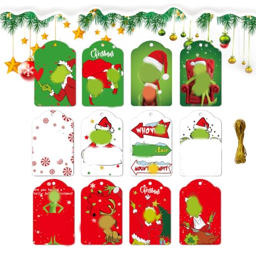 SUNWISHA 120 Pcs Christmas Gift Tags with 79 Feet Metallic Cord Christmas Tree Hang Deco Holiday Card
