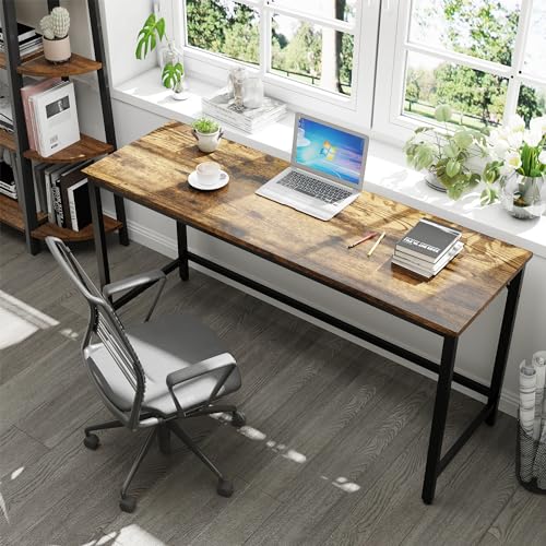 Shintenchi 63 inch Computer Desk, Study Workstation Modern Simple Design for Home Office, Student Writing Desk, Office Working Desk, Vintage Brown - Image 3