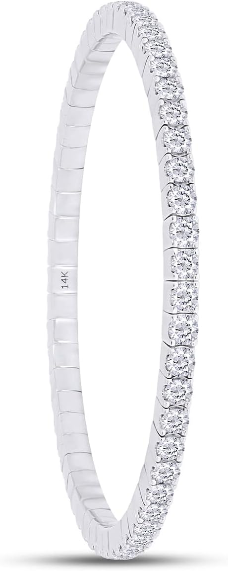 SAVEARTH DIAMONDS Round Cut Lab Grown Diamond 3MM Width Stretchable Tennis Chain Bracelet For Women In 14K Solid Gold Jewelry (Color: G-H, Clarity : VS-SI, 5.00 Ct To 6.10 Ct)