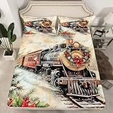 Homewish Juego de ropa de cama con diseño de tren de Navidad, funda de cama de 3 piezas