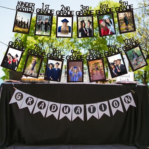 Image of Graduation Photo Banner Decoration 2025 - Photo Banner with inchK-12th Grade inch Sign & 6x4 Inch Photo Pockets - Graduation Party Backdrop for Preschool, Elementary, High School,College Grads 2025