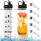 Sfee 30oz Water Bottle with Time Marker, Motivational Sports Straw BPA Free Water Bottles Tracker -...