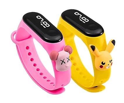 Time Up Combo of 2 Cartoon Character Waterproof LED Kids Watches for Boys & Girls-M5KIDZ-LPK