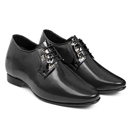 Image of BXXY Men's 9 cm (3.5 Inch) Height Increasing Dress Shoe Derby Lace-Up Formal Patent Faux Leather Shoes