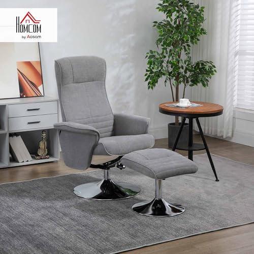 HOMCOM Relaxsessel mit Hocker, 360°drehbarer Fernsehsessel mit Liegefunktion Gepolstert TV Sessel mit Samtoptik für Wohnzimmer, Grau – Bild 3