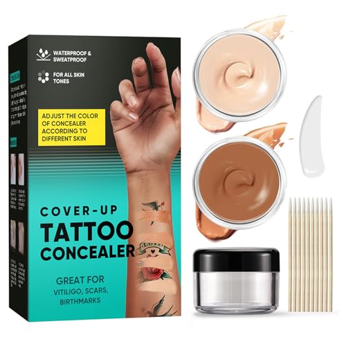 Tattoo Cover Up Makeup, 2 Colors Waterproof & Sweatproof Tattoo Cover Up Makeup, Long Lasting and Invisible Body Makeup Suitable for Vitiligo, Dark Spots, Scars-Natural