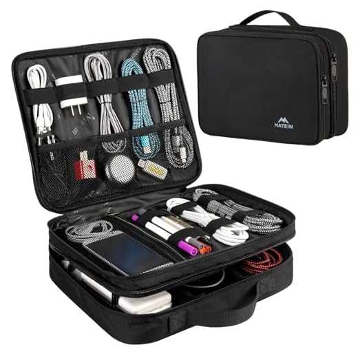MATEIN Cable Organizer Bag, Large Travel Storage Bag Durable Tool Case with Handle for Cellphone Cord Electronics Accessories, Carrying Tech Bag for IPad (Up to 12.9inch), Powerbank, Hard Drive, Black
