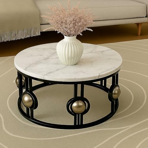 Image of CROWN ART SHOPPEE Nesting Tables Made of Engineered Wood Coffee Table, Small Accent End Table, Round Sofa Side Table, Living Room, Bedroom Black White