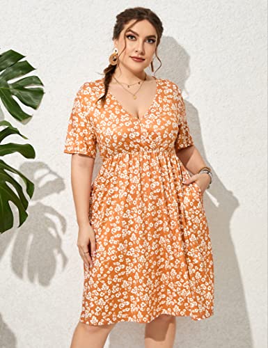 Image of ShopWonder Plus Size Dress Women's V Neck A-Line Knee Length Wrap Swing Dresses Plus Size A Line Party Mini Dress
