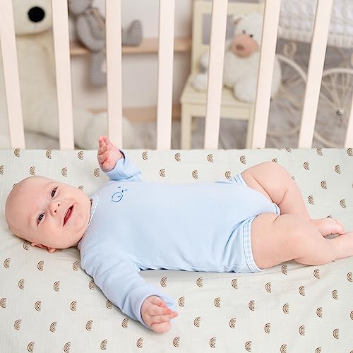Image of Ultra Soft Muslin Crib Sheets for Baby, Premium Breathable Organic Cotton Crib Fitted Sheet for 52''x28''Standard Crib and Toddler Mattress,2 Pack Beige&Rainbow