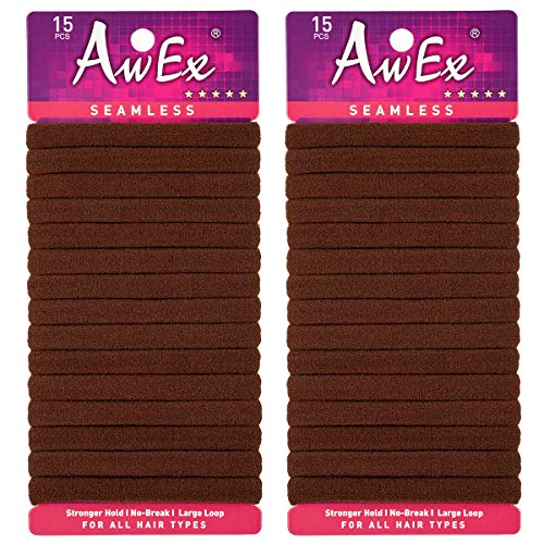 AwEx Seamless Brown Ponytail Holders,30 PCS,Medium Thickness and Large Loop,Wrist Wearable Hair bands,No Metal Hair Elastics,No Pull Hair ties