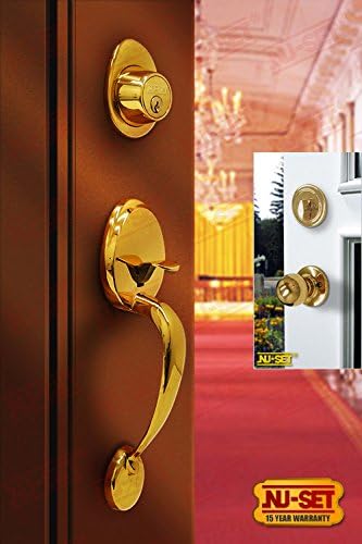 NU-SET Lock | Single Cylinder Deadbolt & Entry Door Handle Set | Single Door Handle Set | Home Improvement & Door Hardware (Brass)