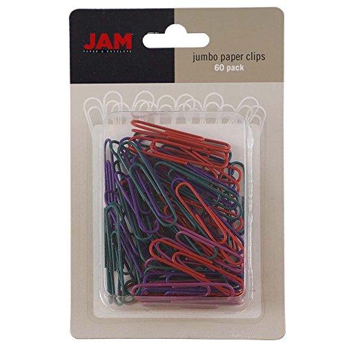 JAM PAPER Colorful Jumbo Paper Clips - Large 2 Inch - Assorted Colors Paperclips - 60/Pack