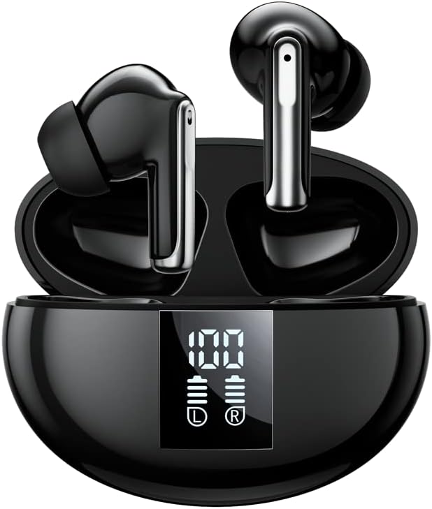 Wireless Earbuds Bluetooth 5.3 with Microphones, TWS Sport In-ear Headphones with LED Power Display Charging Case, Mini Waterproof Bluetooth Earphones, ENC Noising Cancelling/Long Battery Life (white)
