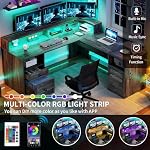 YITAHOME L Shaped Desk with Power Outlets & LED Lights, 60" Corner Computer Desk with Drawers & Lift Top, Home Office Desk with Monitor Stand & File Cabinet, Wood Height Adjustable Desk, Grey - Image 4