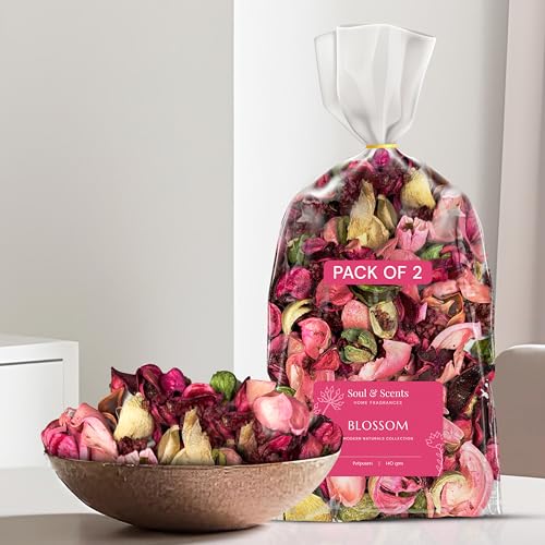 Soul & Scents Blossom Potpourri | Dried Flowers | Fine-Living | Natural Decoration | Mood Enhancer | Perfect for Home Decor, Gifts, and Aromatherapy | Made in India | Pack of 2-140gm Each