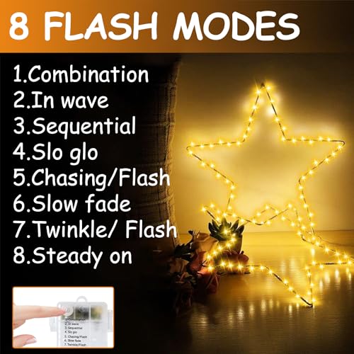 Miniatura 2 de Gizmify Luces Navidad Estrellas, 3 Pack 120 Led Cortina Luces Navidad A Pila Con Temporizador, 8 Modos, Control Remoto, Luces De Decoración Para Interior Exterior Navidad, Fiesta, Balcón