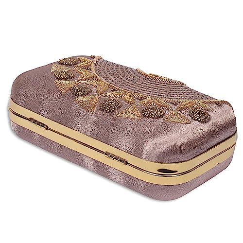 Image of umera golden clutch for womens neck work full of embroidery for girls, Women's Beautiful Bling Bag | Evening Bag, Bridal Purse & Party Handbag | Wedding & Special Occasion Clutch