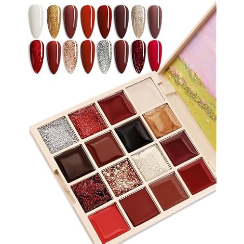 16 Colors Solid Jelly Gel Nail Polish Set Cream Gel Polish Palette, Nude Wine Red Series Nail Painting Gel Soak Off UV LED Required Multi-Color Nail Art Women Home Salon Manicure DIY Nail All Seasons Cover