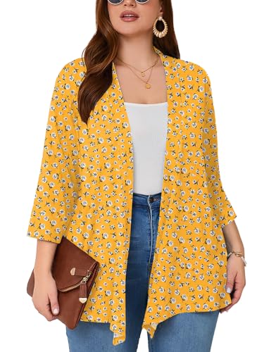Image of AusLook Women's Plus Size Lightweight Open Front Cardigan 3 /4 Sleeve Cover Ups Shrugs Shawls and Wraps Kimono Jacket Coat