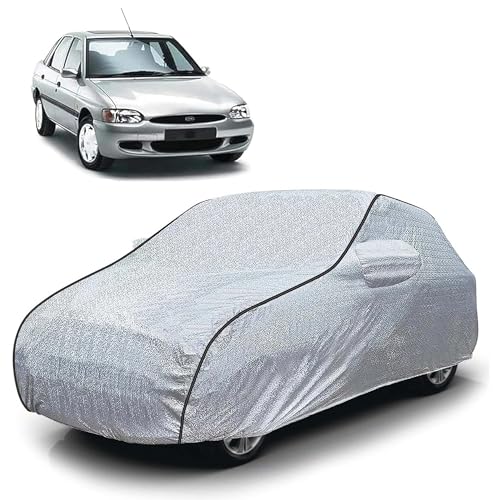 Image of Sulfar 100% Waterproof Car Body Cover Compatible with Mirror for Ford Escort (Triple Stitched, Full Bottom Elastic, Magic Silver with Black Piping)