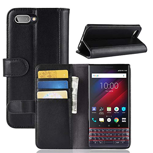 BlackBerry KEY2 LE Case, Gift_Source [Card Slots] Genuine Leather Wallet Holster Folio Flip Case Stand Function Cover and Magnetic Closure for BlackBerry Key 2 LE (4.5") [Black]