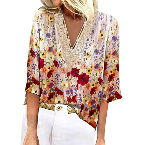 Generic Chemise en Jean Femme Chic Et Élégante - Haut Été Blouse Chemisier Fluide Tunique Plage Beige 3XL