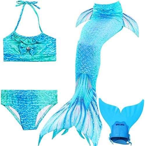 Girls' Mermaid Tail Swimsuit Set, Swimming Costume, Swimwear with Monofin