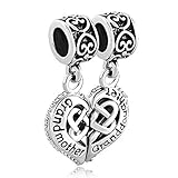 Pugster Silver Plated Mother Daughter Heart Charm Bead for Snake Chain Bracelet (Heart Grandmother & Granddaughter)