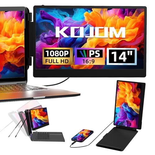 Laptop Screen Extender - 14 Inch IPS FHD 1080P Portable Extended Monitor for Laptops (Maximum Length: 15.74"),USB-C/HDMI/USB-A External Monitor Compatible with Windows Mac Travel Work