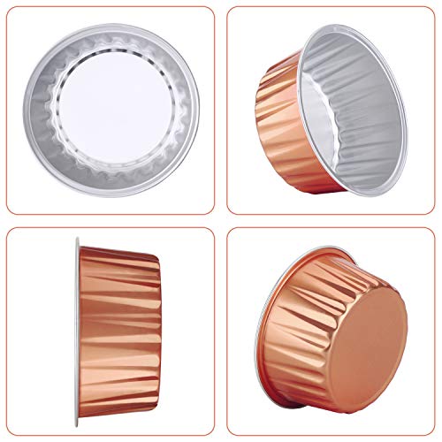 Eusoar Disposable Dessert Cups, 50Pcs 5Oz Aluminum Foil Ramekins Baking Cups, Rose Gold Cupcake Liners Desserts Flans, Creme Brulee Custard Cake Pudding Jello Cups, Catering Dinner Party Favor #TOP3