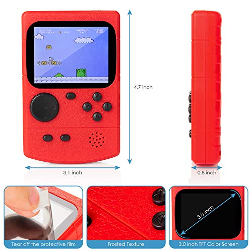 KIDWILL Handheld Game Console, 800mAh Battery Powered Portable Mini Game Player with 500 Retro FC Games, 3.0 Inch Color Screen Retro Game Console Support TV Out & Two Players for Kids Adults(Red) - Thumbnail 5