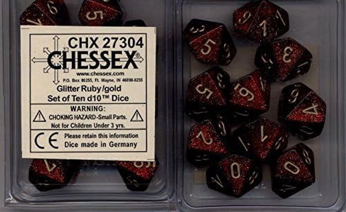 Chessex Dice d10 Sets: Glitter Ruby / Gold - Ten Sided Die (10)