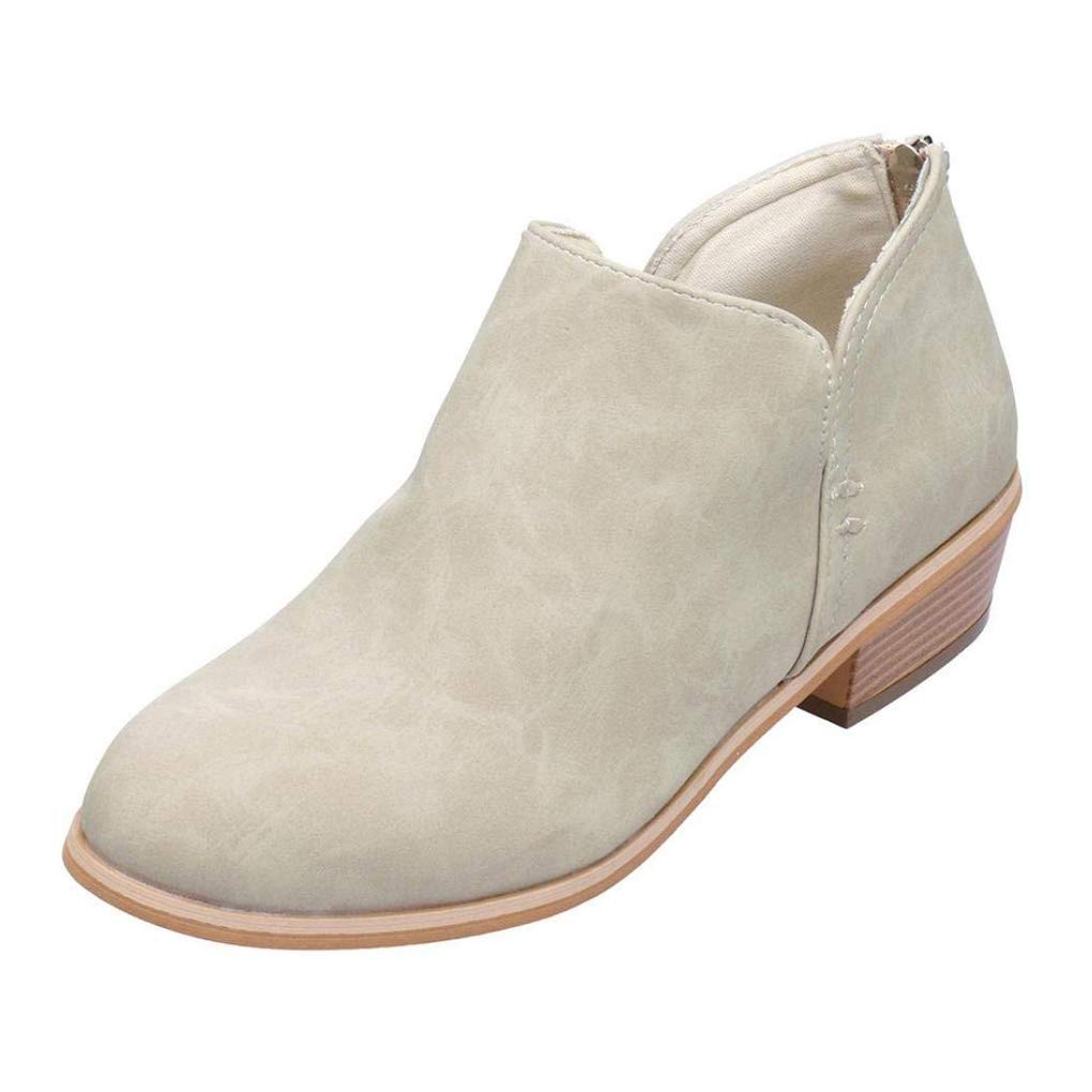 Tomwell Womens Ankle Boots Leather Nubuck Chelsea Bootie Zip Low Block Heel Rounded Toe Autumn Fashion Casual Shoes