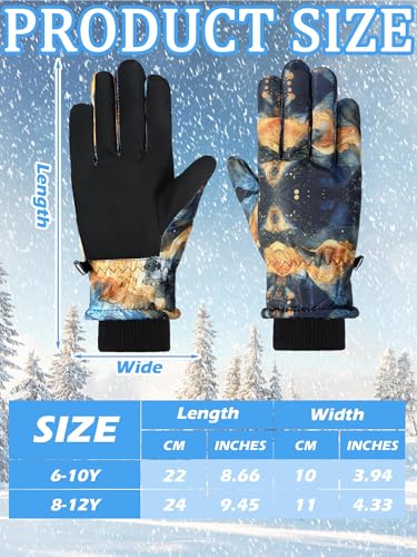 Image of SATINIOR 2 Pairs Kids Waterproof Winter Snow Gloves Ski Gloves for Boy Girl Outdoor Warm Thickening Snowboard