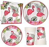 Gift Boutique 96 Pcs Pink Flamingo Party Supplies Set Paper Plates Cup Napkin for Pool Tropical Flamingos Hawaiian Luau Birthday Disposable Tableware