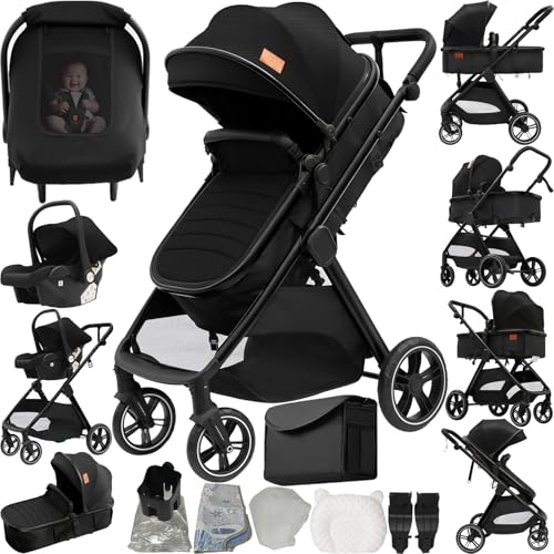 Prokoke Poussette 3 en 1, Poussette Bebe avec Conception Pliable en Un Clic, Pousette Combinée...