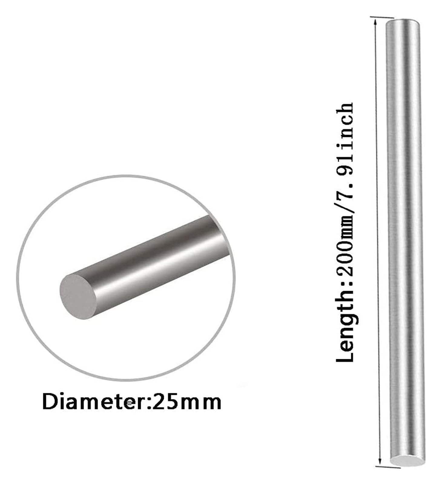 barre in acciaio inox, stock, barre in acciaio 304 Solido tondo asta ampiamente utilizzato in modelli di navi, modelli di auto 200mm/7.9Inch lunghezza 5 pezzi(25mmX20cm)