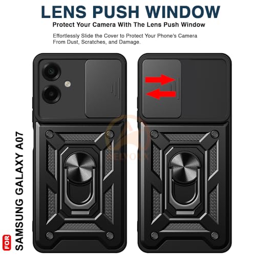 Image of Armor Bumper Back Cover Case for Samsung Galaxy A07 Rotating Camera Cover, Ring Holder & Kickstand | Heavy Duty & 360 Degree Protection Samsung Galaxy A07 Back Cover (Black)