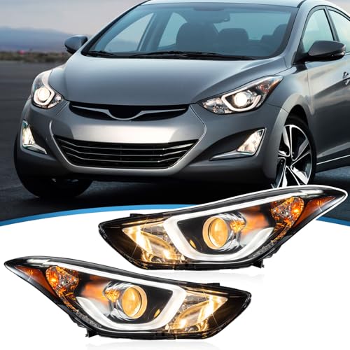 TTUN AUTO Compatible with 2014 2015 2016 Hyundai Elantra Sport/Limited Headlight Halogen & Reflection Bowl Type with LED Daytime Running Lamp 92101-3Y510 92102-3Y510