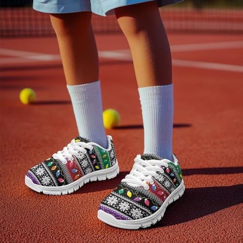 Children's Christmas Sneaker Soft Breathable Non-Slip Athletic Hiking Shoes for Big Kids Lightweight Lace-Up Walking Sneaker for Litter Kids US 11-53
