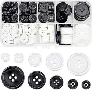 Luyoah 300 Pcs Black Shirt Buttons White Buttons Round Resin Sewing Craft Buttons 4 Holes Assorted Basic Buttons with Storage Box for DIY Sewing Craft Knitting (10mm/11.5mm/12.5mm/18mm/23mm)