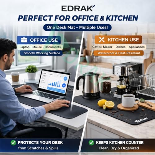 Image of Large Desk Mat 60x40 cm | Waterproof PU Rubber Base Mouse Pad | Non-Slip Office Desk Protector | Laptop, Keyboard & Mouse Pad | Smooth Surface Work Mat for Home & Office | Black