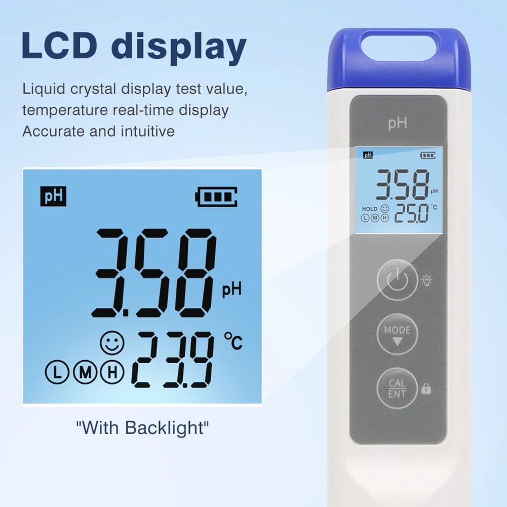 Medidor Digital de PH, ORP y Temperatura Bolígrafo de Prueba de PH. Monitor Digital de Calidad del Agua para Acuarios de Acuicultura.