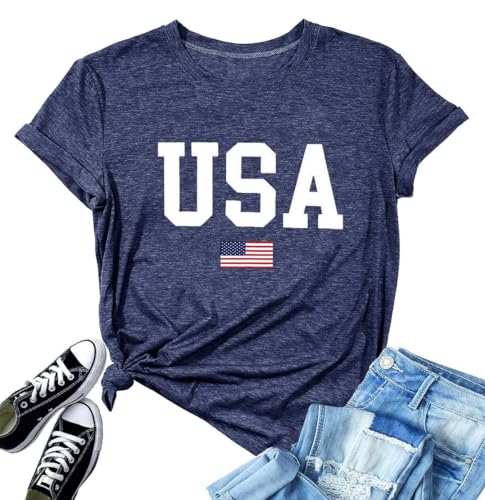 USA Flag Tee Shirt for Women 4th of July Memorial Day Gift T Shirt Casual Short Sleeve American Proud T-Shirt Tops