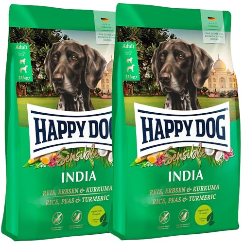 Happy Dog Sensible India - M - Trockenfutter, Hundefutter - Geschmacksrichtung Reis, Erbsen & Kurkuma - 2x10kg
