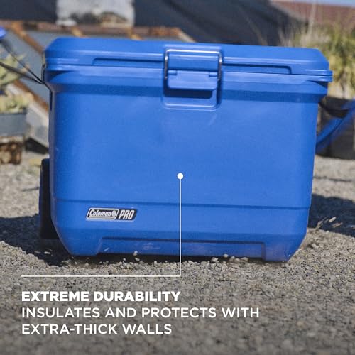 Image of Coleman Pro Heavy-Duty 55qt Wheeled Ultra-Light Premium Hard Cooler, Extra-Thick Insulation Keeps Ice up to 5 Days, 92-Can Capacity, Heavy-Duty Wheels