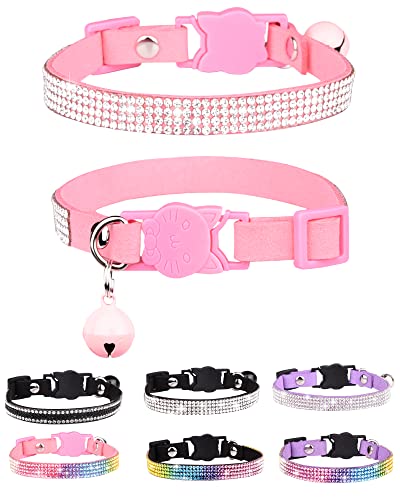 Aecllcea-Cat-Collars-for-Girl-Cats-with-Rhinestone-Soft-VelvetBreakaway-Cat-Collars-with-BellAdjustable-Safe-Kitten-Collar-Pink